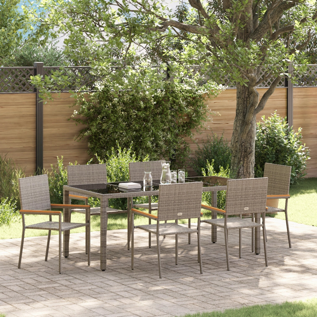 Set da Pranzo da Giardino 7 Pezzi  Grigio Polyrattan