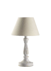 ONLI - Lampada da tavolo in legno invecchiato con paralume in tessuto beige