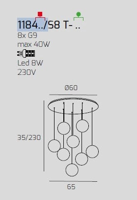 SOSPENSIONE BIANCO 8 LUCI TONDA VETRI 4X BR + 4X AM 1184BI-S8 T-AB