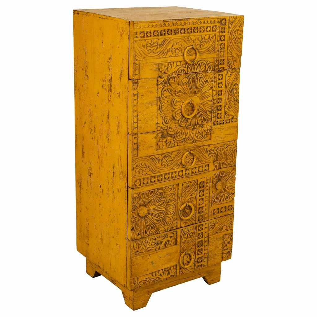 Cassettiera in legno fatta a mano gialla 45x40x100h