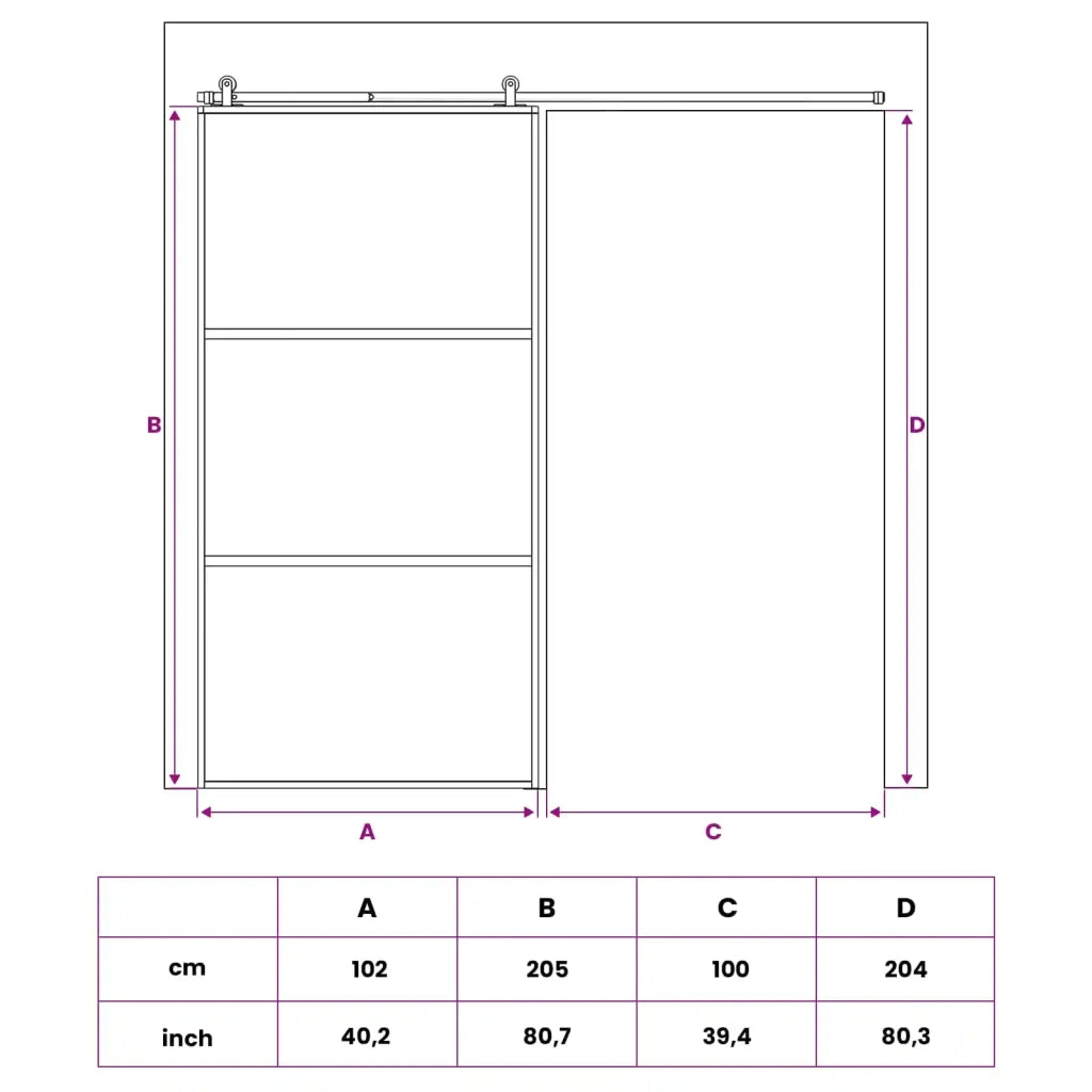 Porta scorrevole 102 x 205 cm Vetro Temperato e Alluminio 42054110
