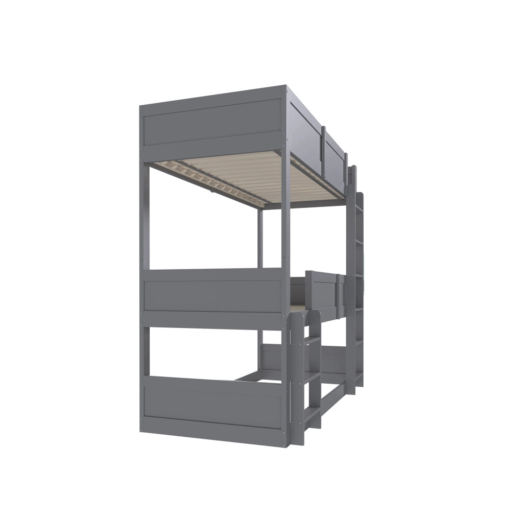Letto a castello triplo ULEVR 90x200 cm trasformabile, con sponde alte, grigio