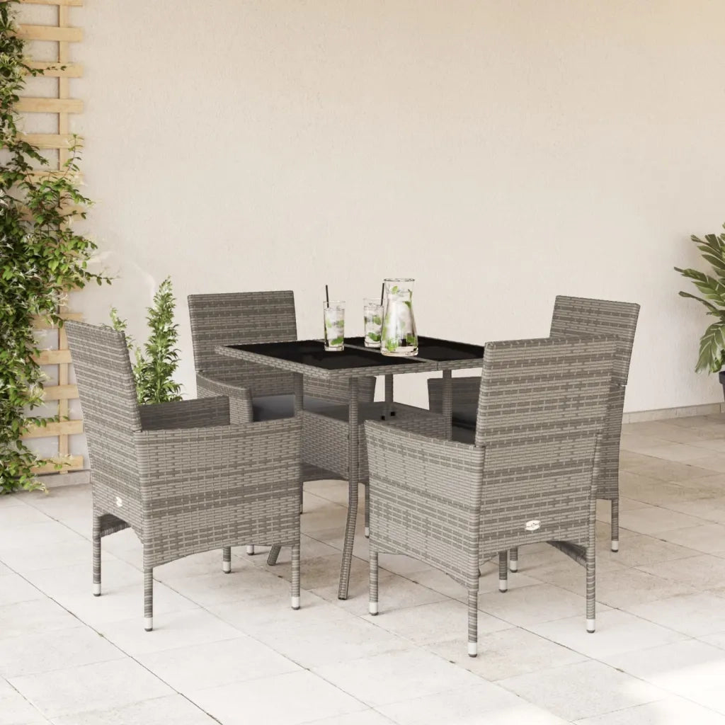 vidaXL Set da Pranzo da Giardino 5 pz con Cuscini Polyrattan e Vetro