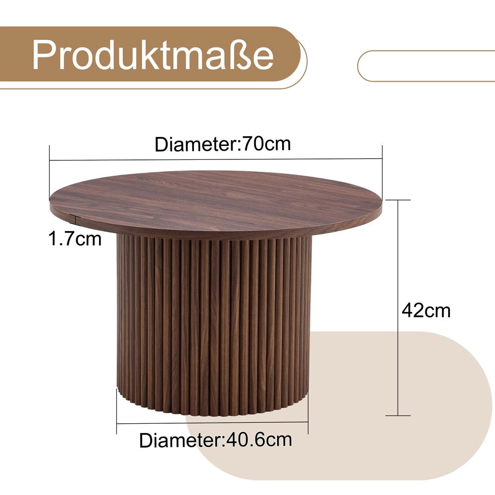 Tavolino da Caff¨¨ Rotondo in MDF ¨C MINIMAL ¨C Noce, Design Gambe in Metallo, ?70 cm