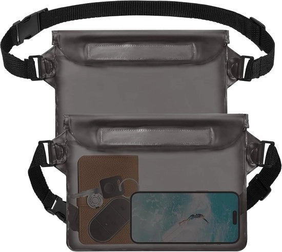 2 sacchi impermeabili con cinturino regolabile - ideali per kayak, spiaggia e campeggio - bianco e nero - Large.