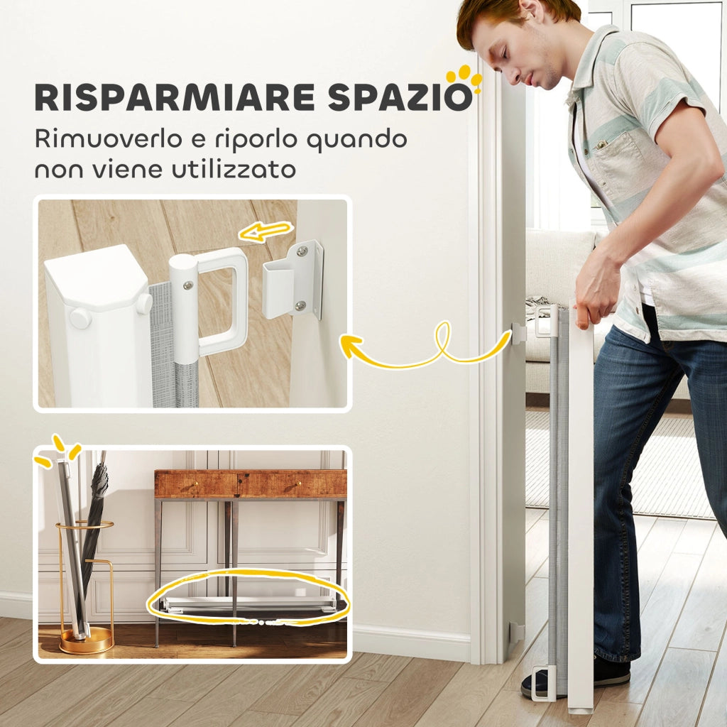 Cancellino per Cani Estensibile fino a 115 cm. in Poliestere e Acciaio. 115x82.5 cm. Bianco e Grigio