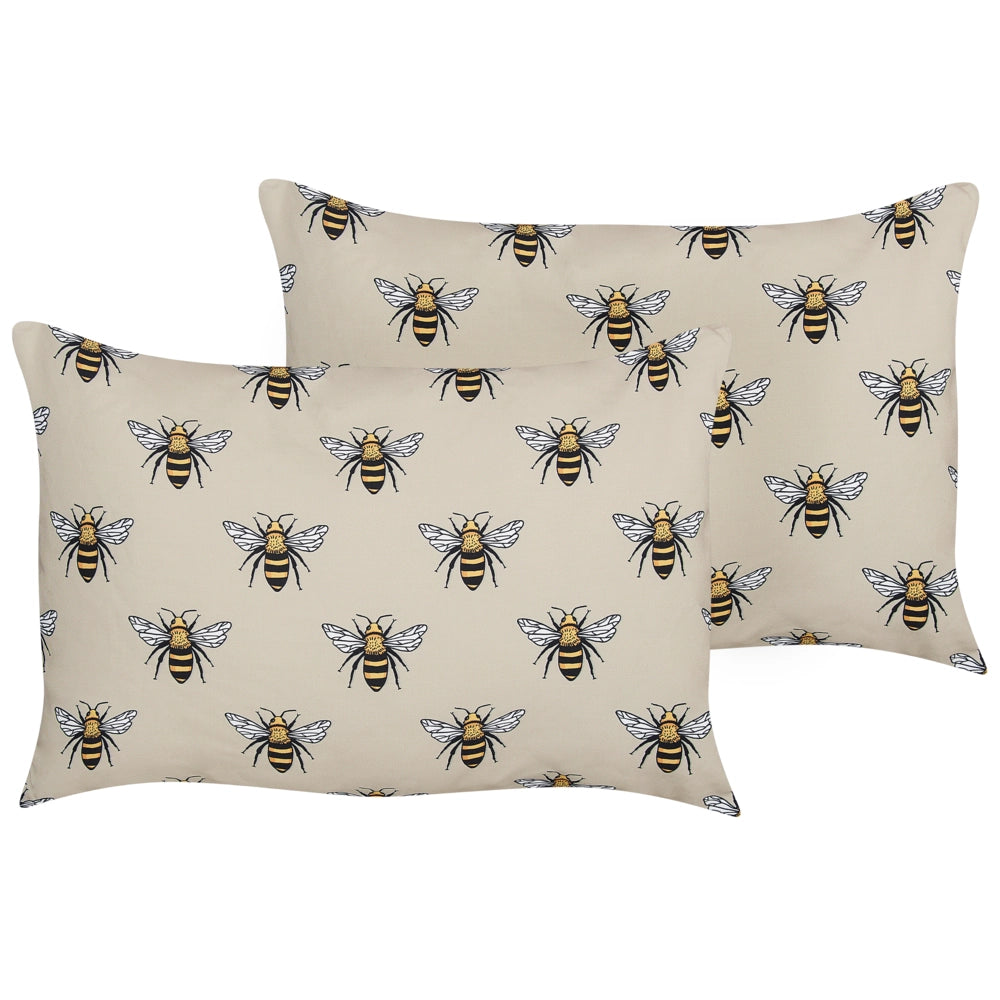 Set di 2 cuscini da giardino in poliestere beige con motivo ape 40 x 60 cm rettangolare moderno per esterni resistente all'acqua.
