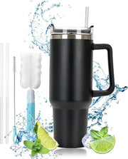 Bicchiere a doppia parete in acciaio inossidabile, isolato a vuoto, 1180 ml, manico in acciaio inossidabile, nero