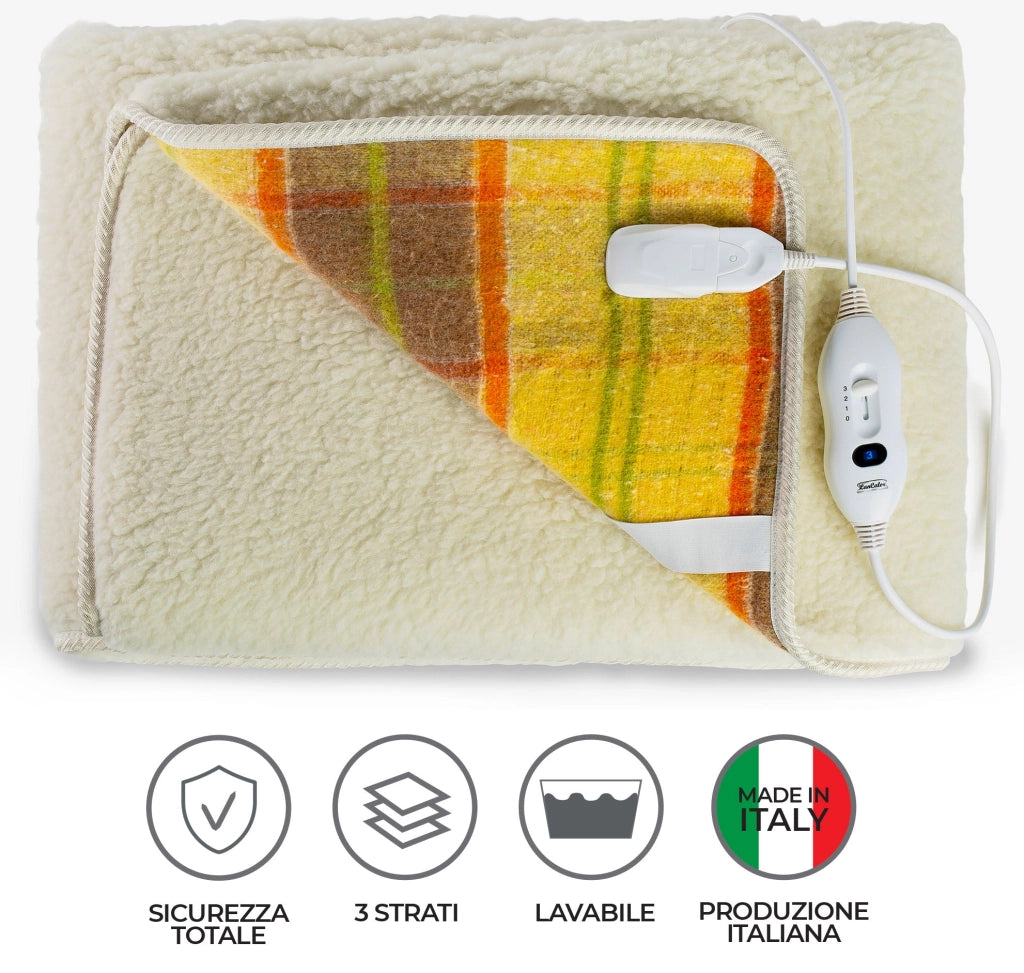 Coperta Termica Elettrica Singola in Lana 100% Scaldaletto Maxi Scozzese