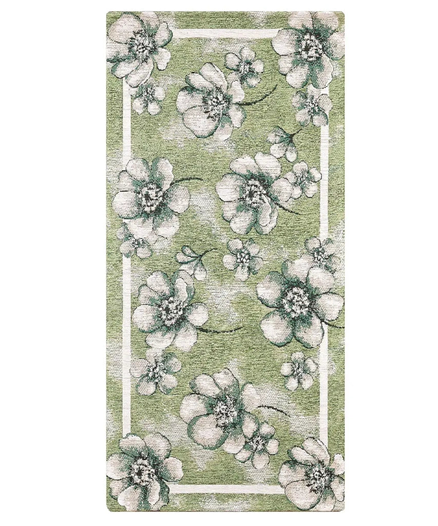 Tappeto moderno EMILY VERDE disegno floreale motivo fiorellini, passatoia cucina multiuso lavabile in lavatrice e anti-scivolo cm.55x190