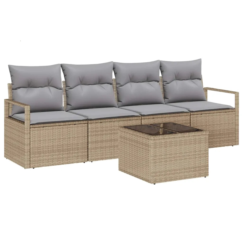 Set di divani con cuscino 5 pcs Beige e grigio polyrattan 3354919