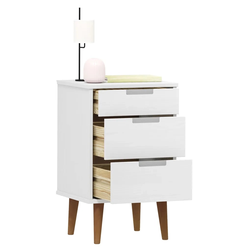 Comodino MOLDE Bianco 40x35x65 cm in Legno Massello di Pino 350499