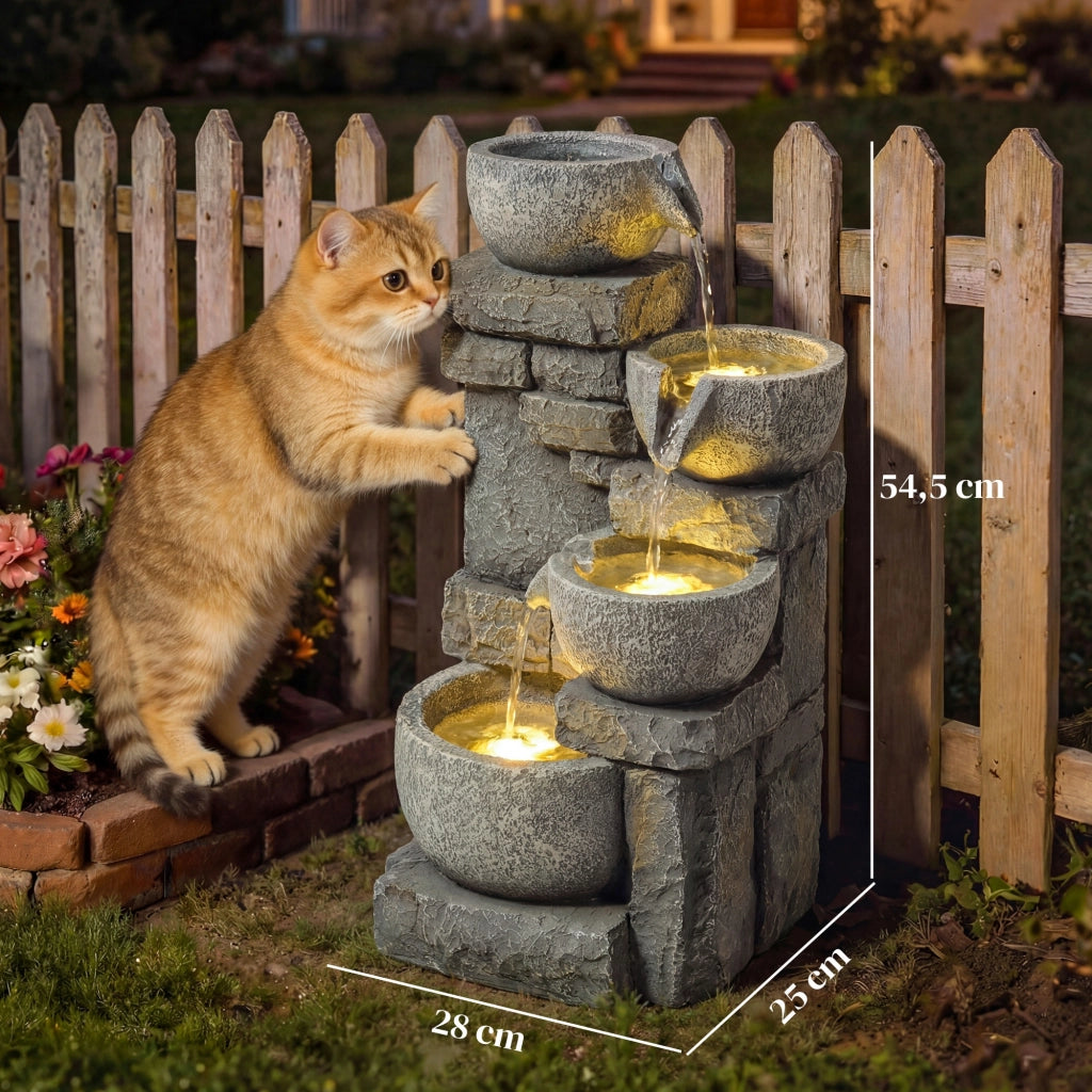 Fontana da Giardino a 4 Livelli con Luce LED ¨C zephmum ¨C Grigio