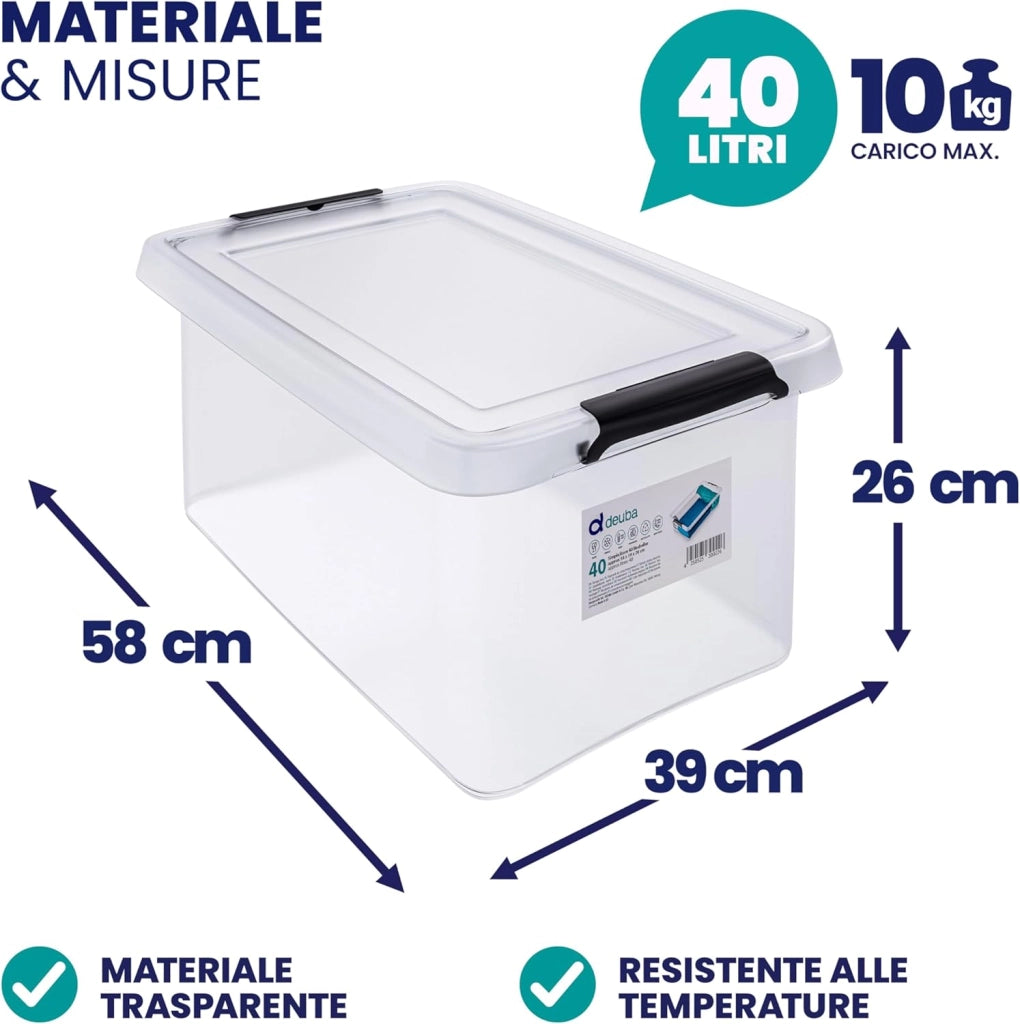 4x Contenitore Trasparente 40L con Coperchio BPA Free Scatole Impilabili Scatola Organizer Cucina Congelatore Contenitori Plastica Box