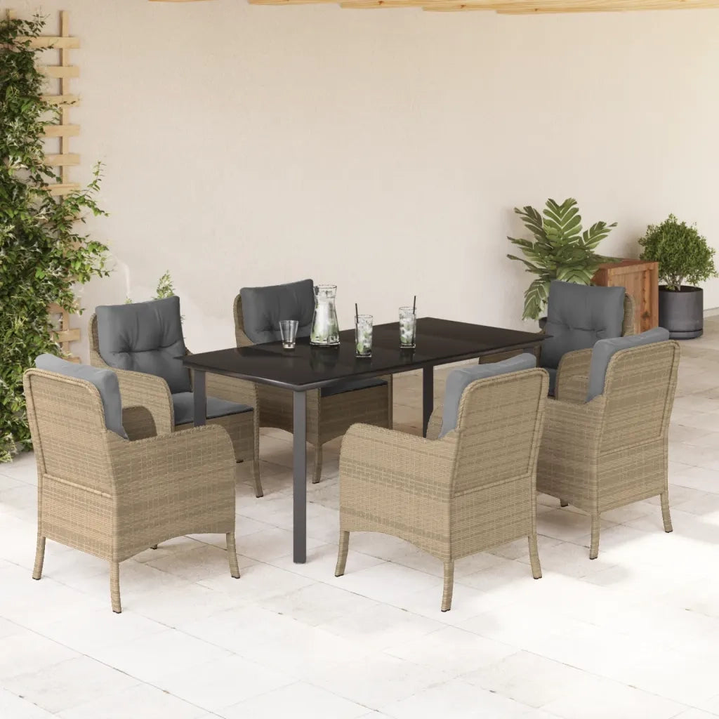 Set da Pranzo da Giardino 7 pz con Cuscini Beige in Polyrattancod mxl 113236