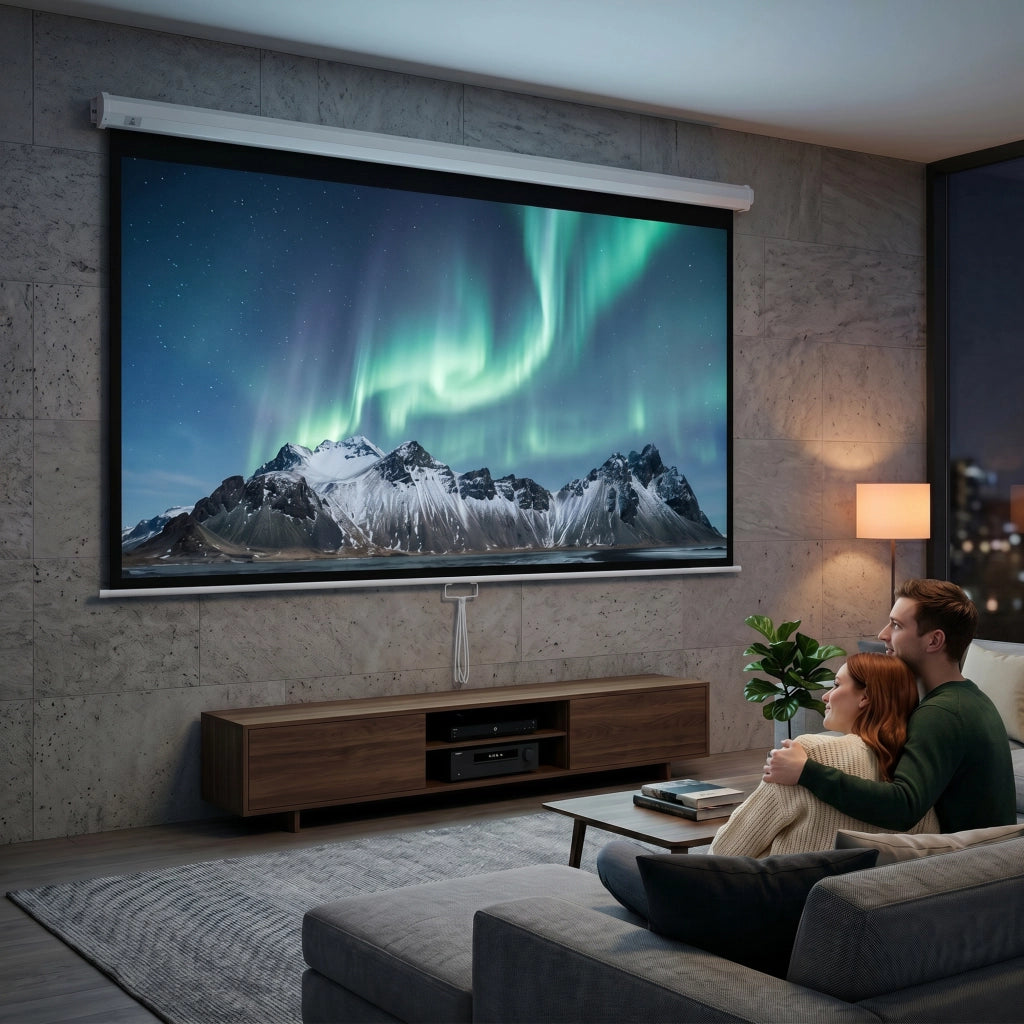 Telo per Proiettore 100" Rapporto 16:9, Fissaggio a Muro e Soffitto per Casa e Ufficio, Bianco