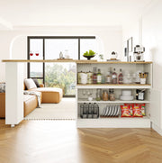 Credenza bar 90x45x100 cm girevole a 360°; con porta scorrevole in vetro; MDF bianco