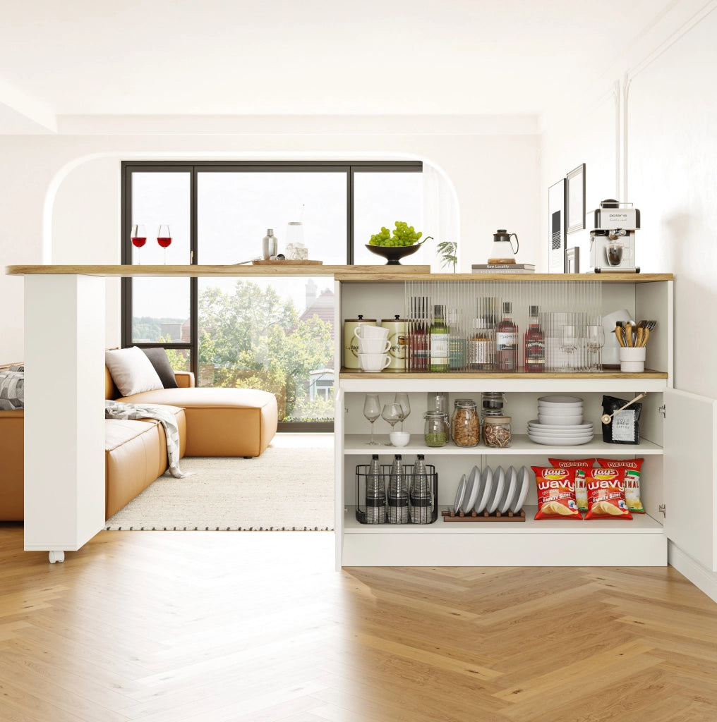 Credenza bar 90x45x100 cm girevole a 360°; con porta scorrevole in vetro; MDF bianco