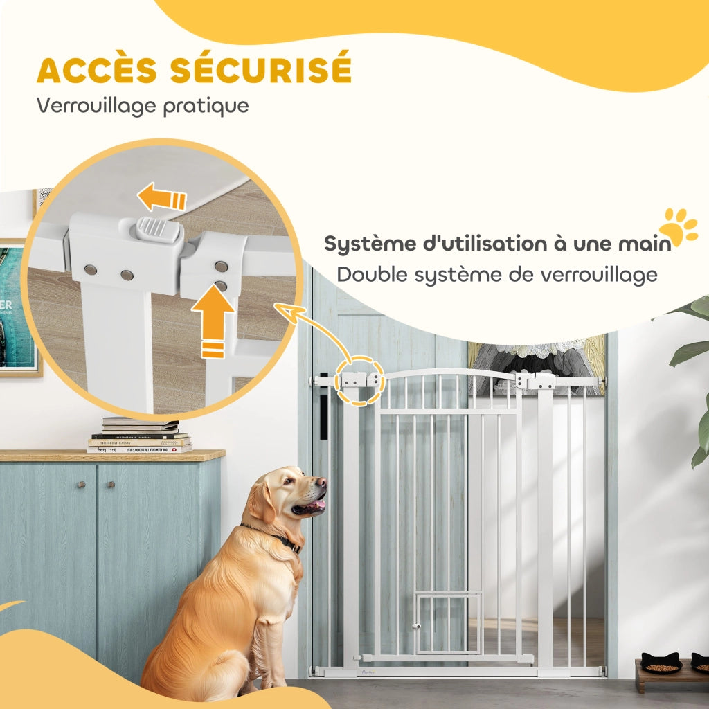 Cancelletto per cani regolabile 76-102cm ¨C Xylo ¨C con porta, bianco