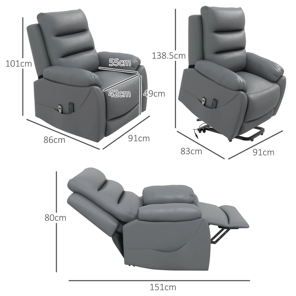Poltrona Alzapersona Reclinabile Elettrica con Massaggio 8 Punti ¨C Xylo ¨C Grigio Tessuto 91x86x101cm