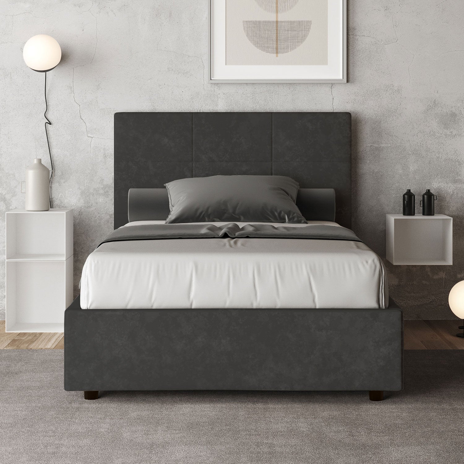 Letto 1 Piazza e Mezzo 120x210 cm Senza Rete Mika Grigio