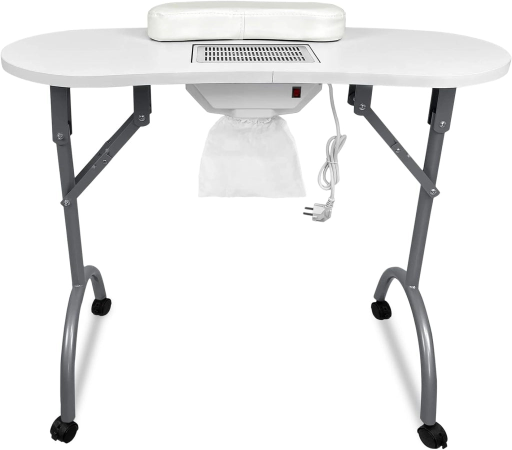 FIVMEN Tavolo per manicure con aspirazione e cuscino per le mani, pieghevole, per manicure, per manicure, per manicure, per manicure e per la casa, colore: bianco