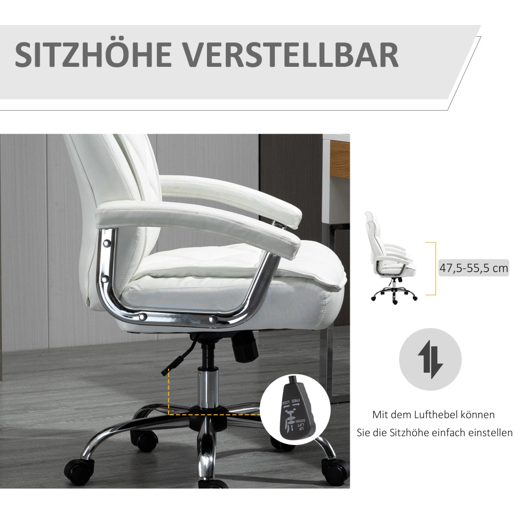 Sedia da ufficio ergonomica girevole in similpelle con altezza regolabile e funzione dondolo base in metallo bianco