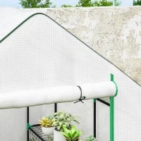 Serra da Esterno con 6 Ripiani Porta Avvolgibile Copertura in PE e Telaio in Acciaio 140x143x190 cm Bianco