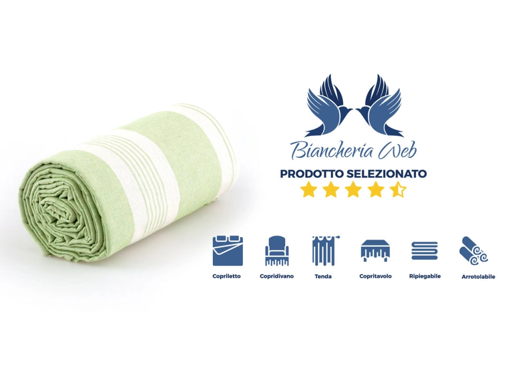Telo Arredo Granfoulard Copritutto Cotone Made Italy Vari Disegni Arredatutto Copriletto Multiuso - 2 Piazze - Grancasa Verde