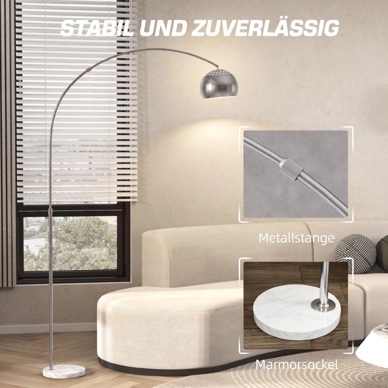 LAMPADA DA TERRA ad arco 167 cm argento con base in marmo
