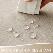 Tavolo rotondo con tovaglia 100 cm di diametro - impermeabile, lavabile look microfibra in lino - beige - per uso interno ed esterno, per feste e uso quotidiano