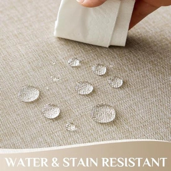 Tavolo rotondo con tovaglia 100 cm di diametro - impermeabile, lavabile look microfibra in lino - beige - per uso interno ed esterno, per feste e uso quotidiano
