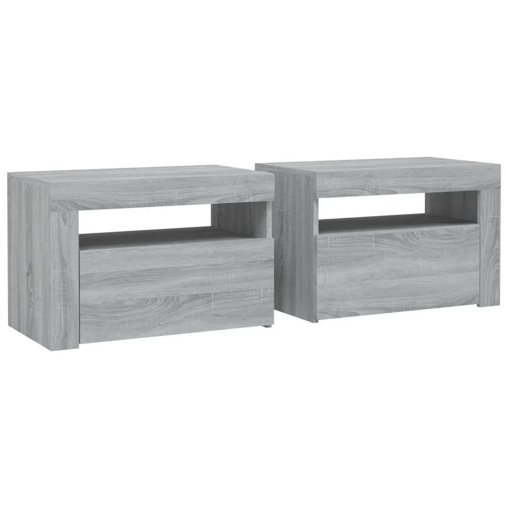 Comodini 2 pz con Luci LED Grigio Sonoma 60x35x40 cm 3144973