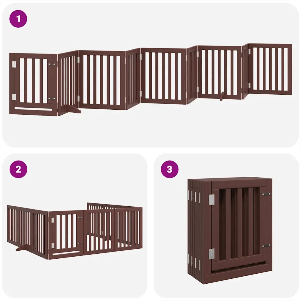 Cancello Cani Porta Pieghevole Marrone 9 Pannelli 450cm Pioppo CFW1883563