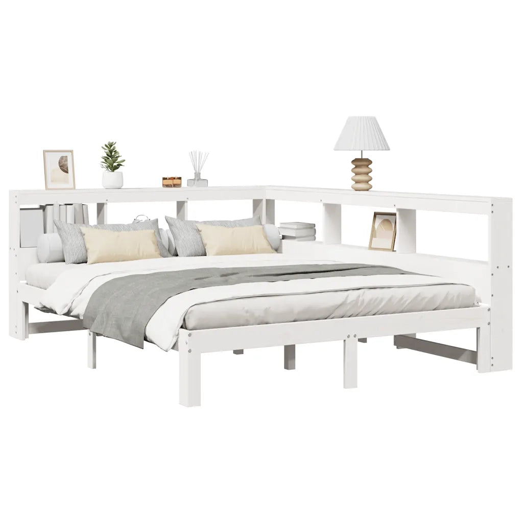 Letto Libreria senza Materasso-Struttura Letto con contenitore Bianco 140x200 cm Legno di Pino 417119