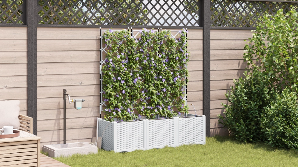 Piantane da Giardino  con Sistema di Irrigazione 3 pz Bianco