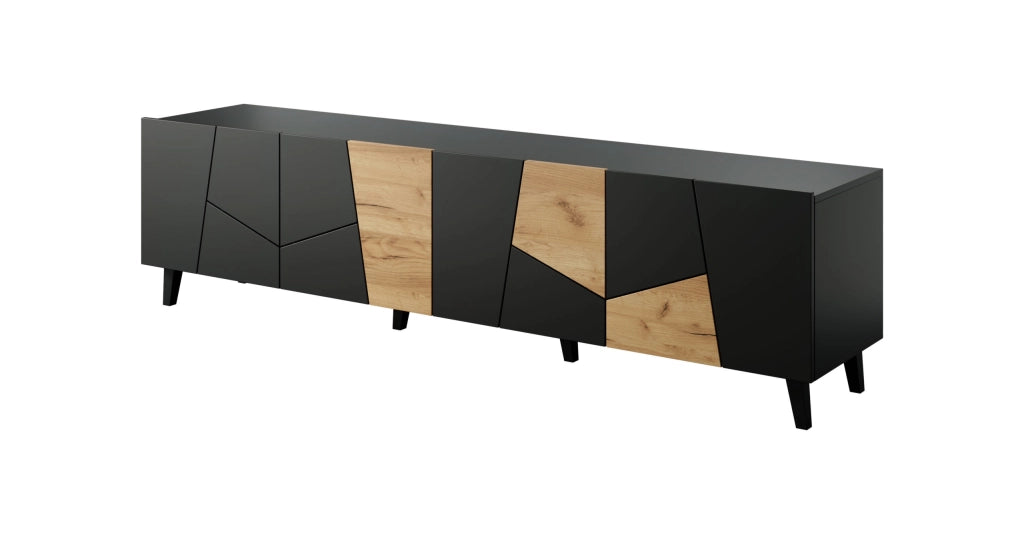 MOBILE VITRAIL PORTA TV 200 4D NERO OPACO ROVERE ARTIGIANALE ETNA