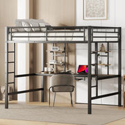 Letto a Soppalco con Scrivania e Librerie ¨C MINIMAL ¨C 140x200 cm, Metallo Nero