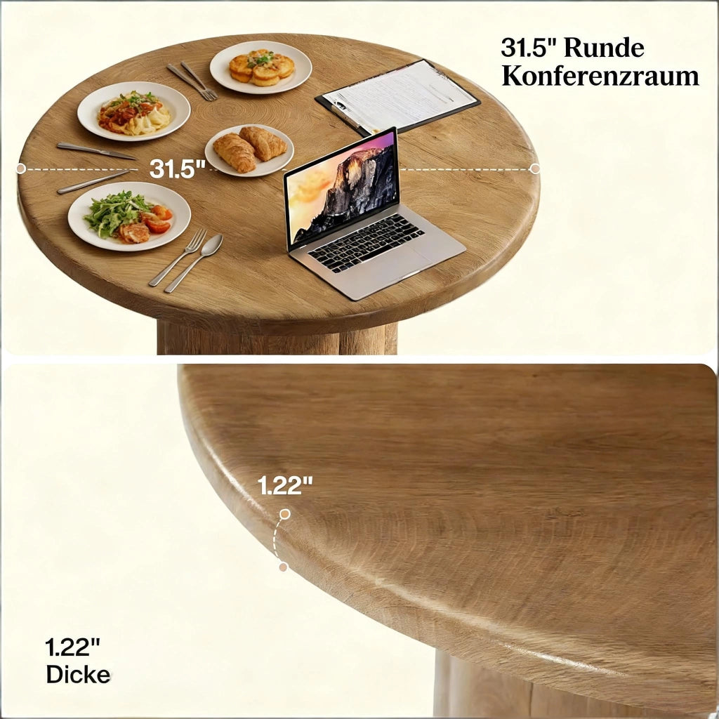 Scrivania rotonda per 2 a 4 persone con piano da 3 cm; per ufficio e sala riunioni; in MDF; marrone; 80 × 80 cm