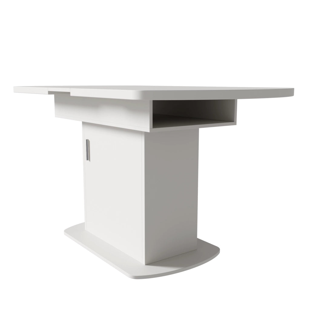 Tavolo da pranzo allungabile 110/130x70x75 cm con contenitore; bianco e argento