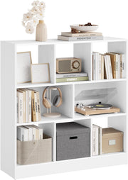 Libreria Scaffale Espositore Bianca con 3 Ripiani Mobiletto in Legno 8 Cubi Aperti Armadio da Esposizione per Soggiorno Ufficio e Cameretta 98X30X100cm SK021cm