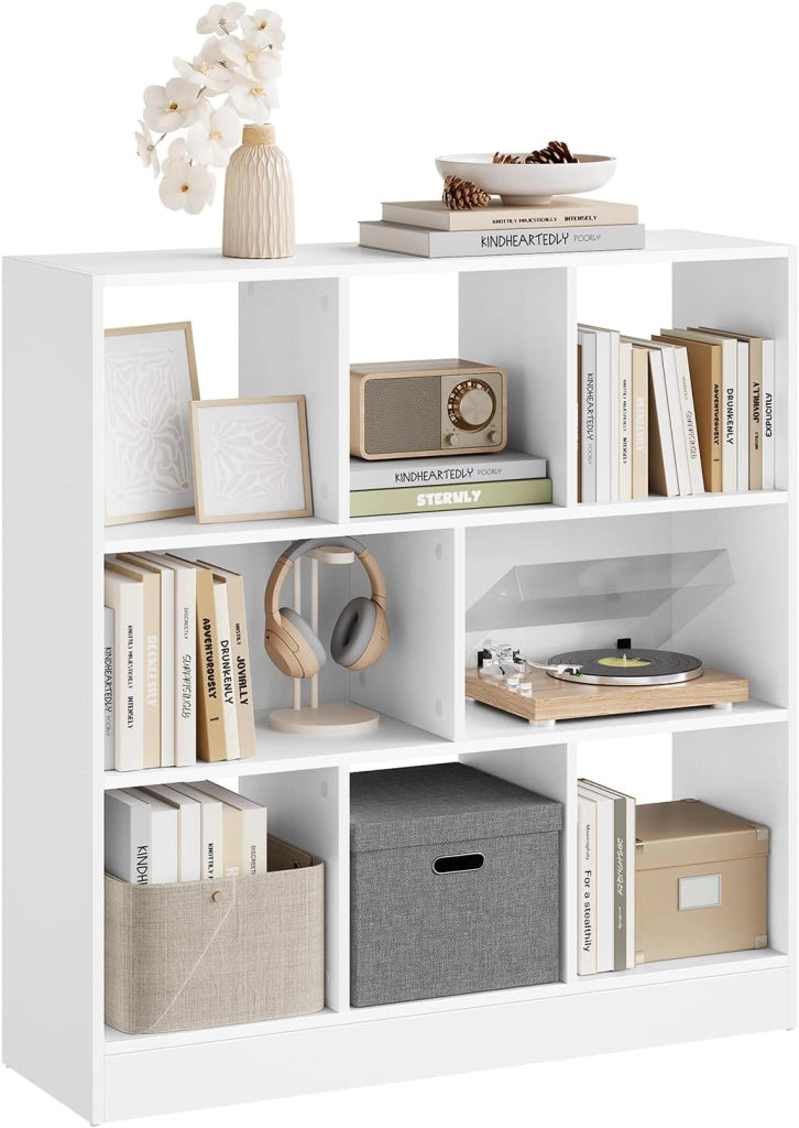 Libreria Scaffale Espositore Bianca con 3 Ripiani Mobiletto in Legno 8 Cubi Aperti Armadio da Esposizione per Soggiorno Ufficio e Cameretta 98X30X100cm SK021cm