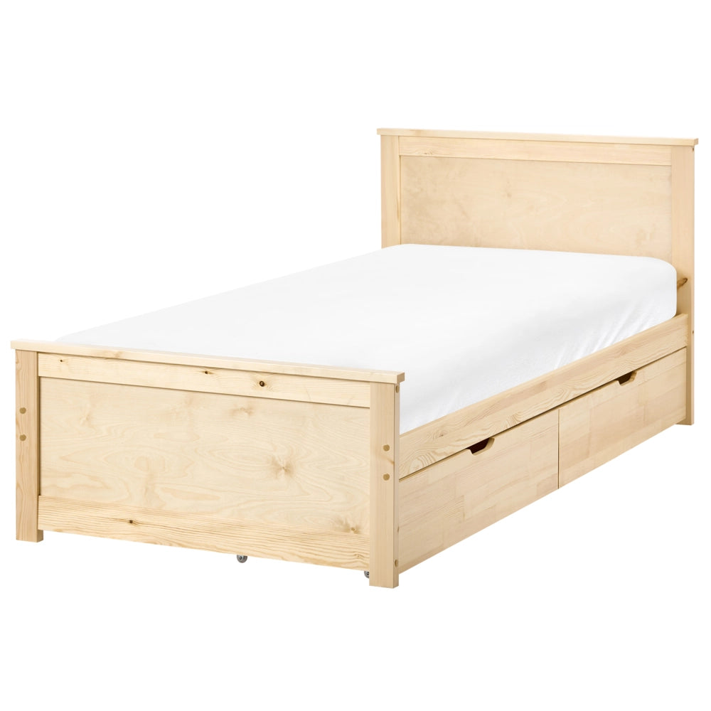 Letto singolo con 2 cassetti in legno di pino marrone naturale 90 x 200 cm in stile scandinavo