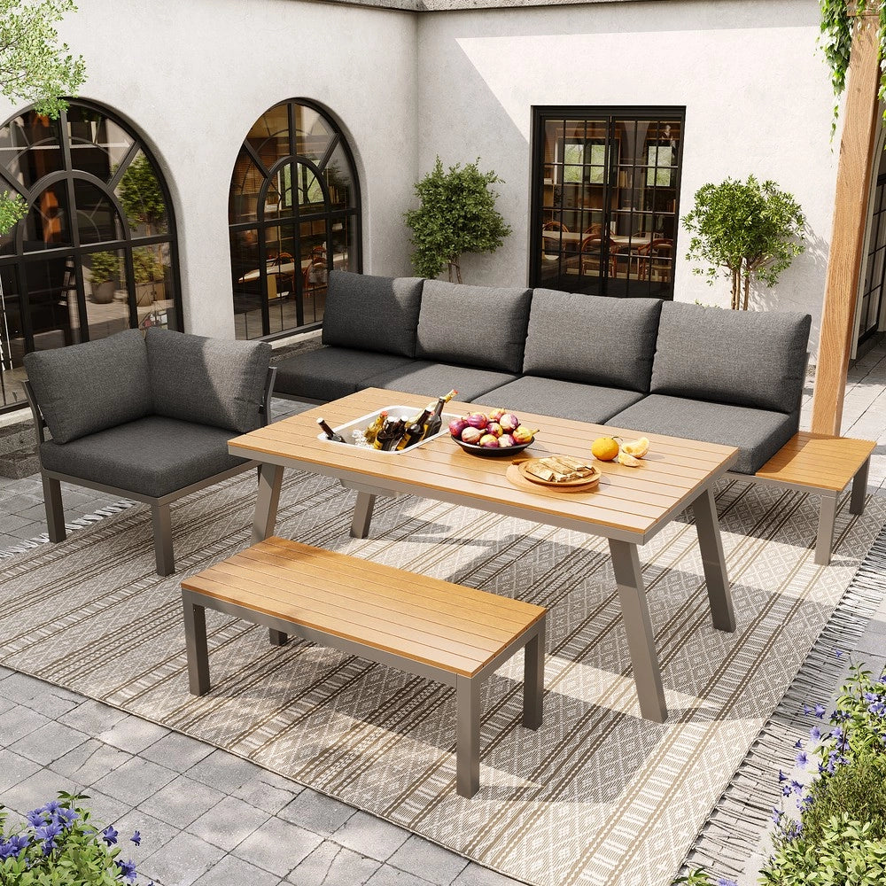 Set Lounge da Giardino 6-7 Posti con Tavolo ¨C Xylo ¨C Polyrattan, Grigio, Antracite