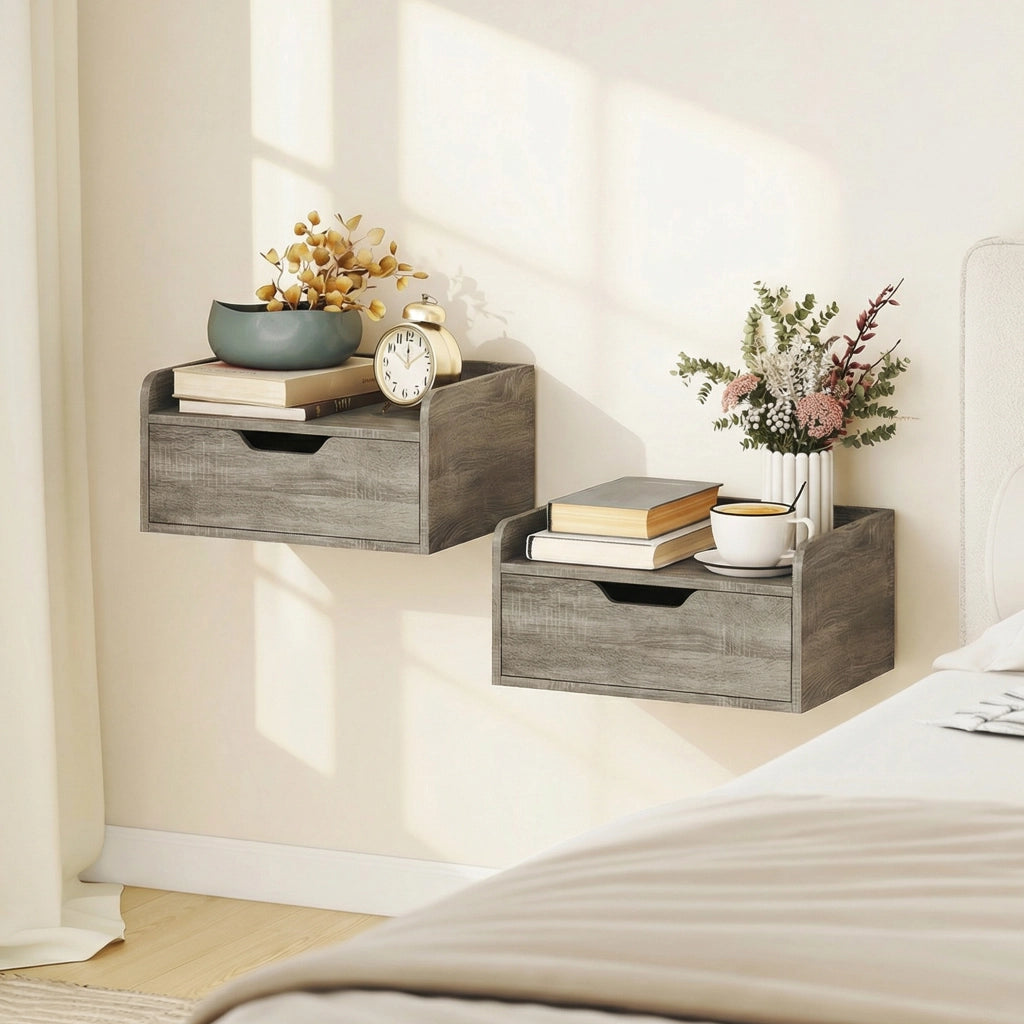 Set 2 comodini da parete con cassetto ¨C Xylo ¨C Grigio 40x30x19,5 cm