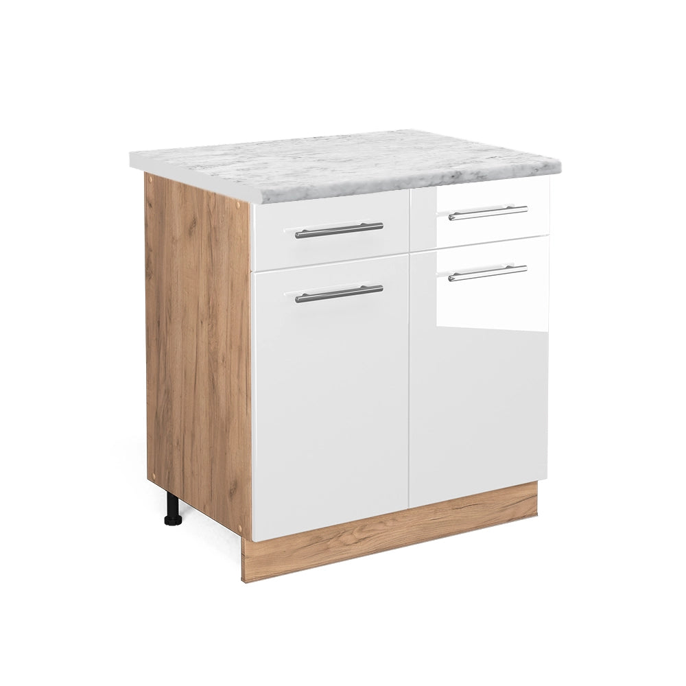 Mobiletto base per cucina Fame-Line Bianco lucido/Rovere dorato 80 cm, PL Marmo Vicco