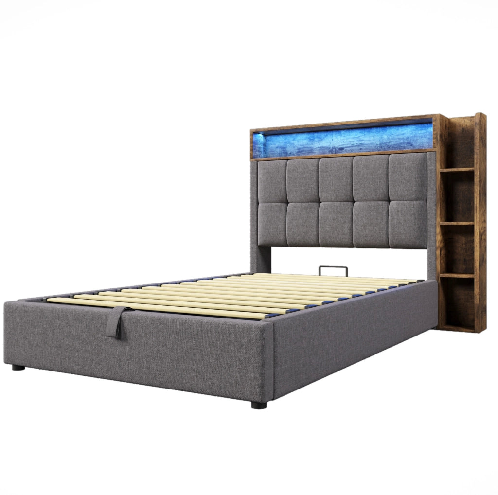Letto imbottito 90x200 cm con LED, USB e ampio spazio contenitivo