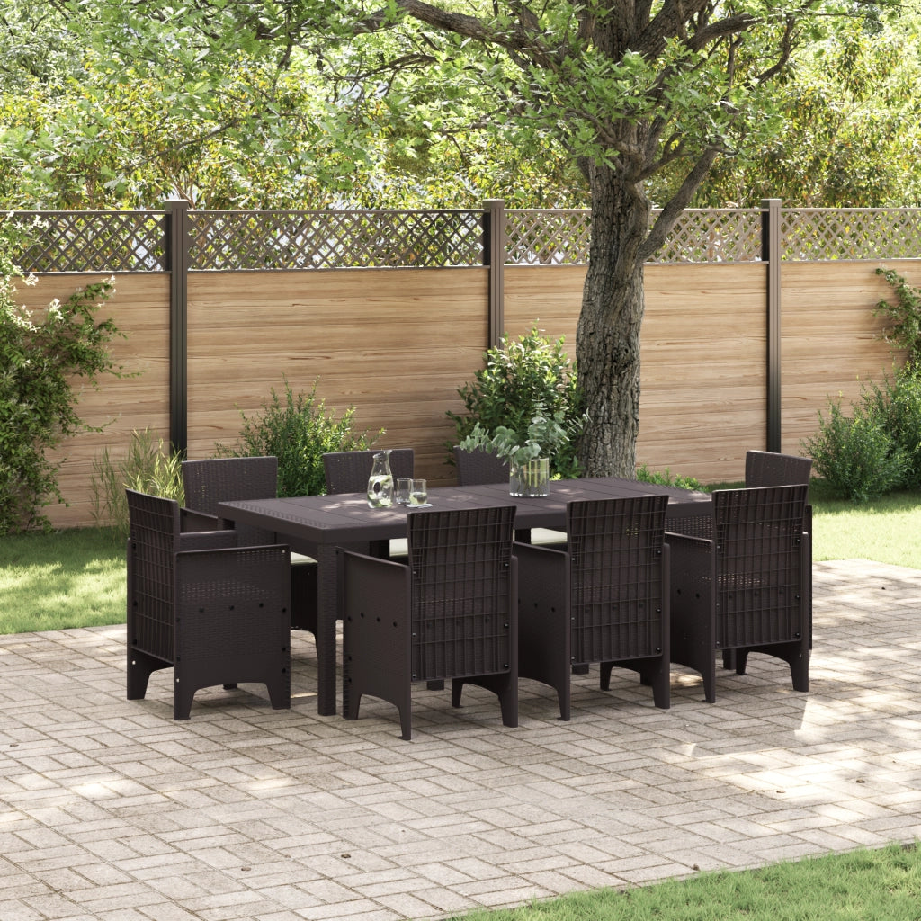 Set Pranzo Giardino 9 Pezzi con Cuscini Marrone Polyrattan
