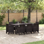 Set Pranzo Giardino 9 Pezzi con Cuscini Marrone Polyrattan