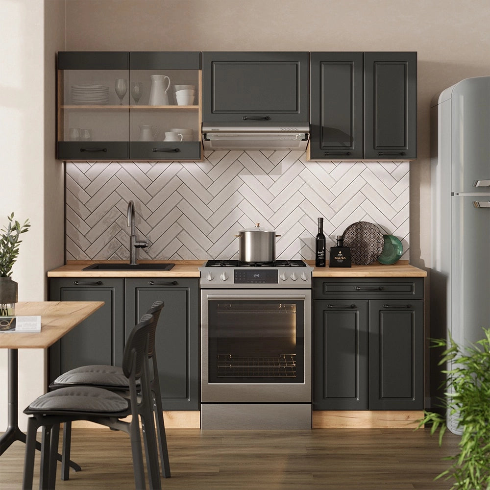 Cucina componibile R-Line Antracite rustico/Rovere dorato 200 cm, PL Antracite Vicco